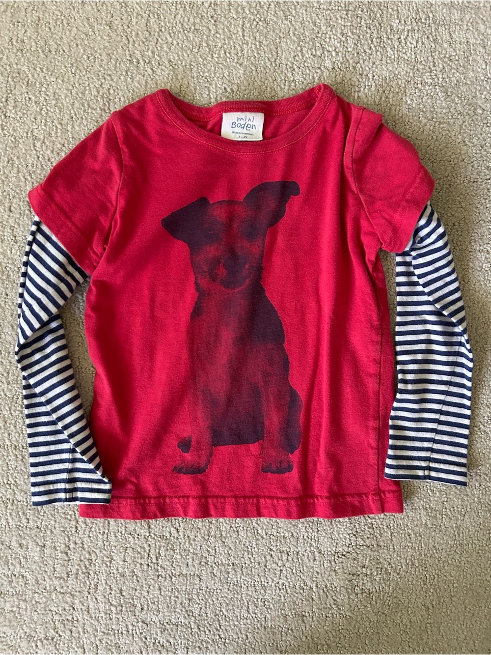 Mini Boden layered dog long sleeve shirt size 3/4